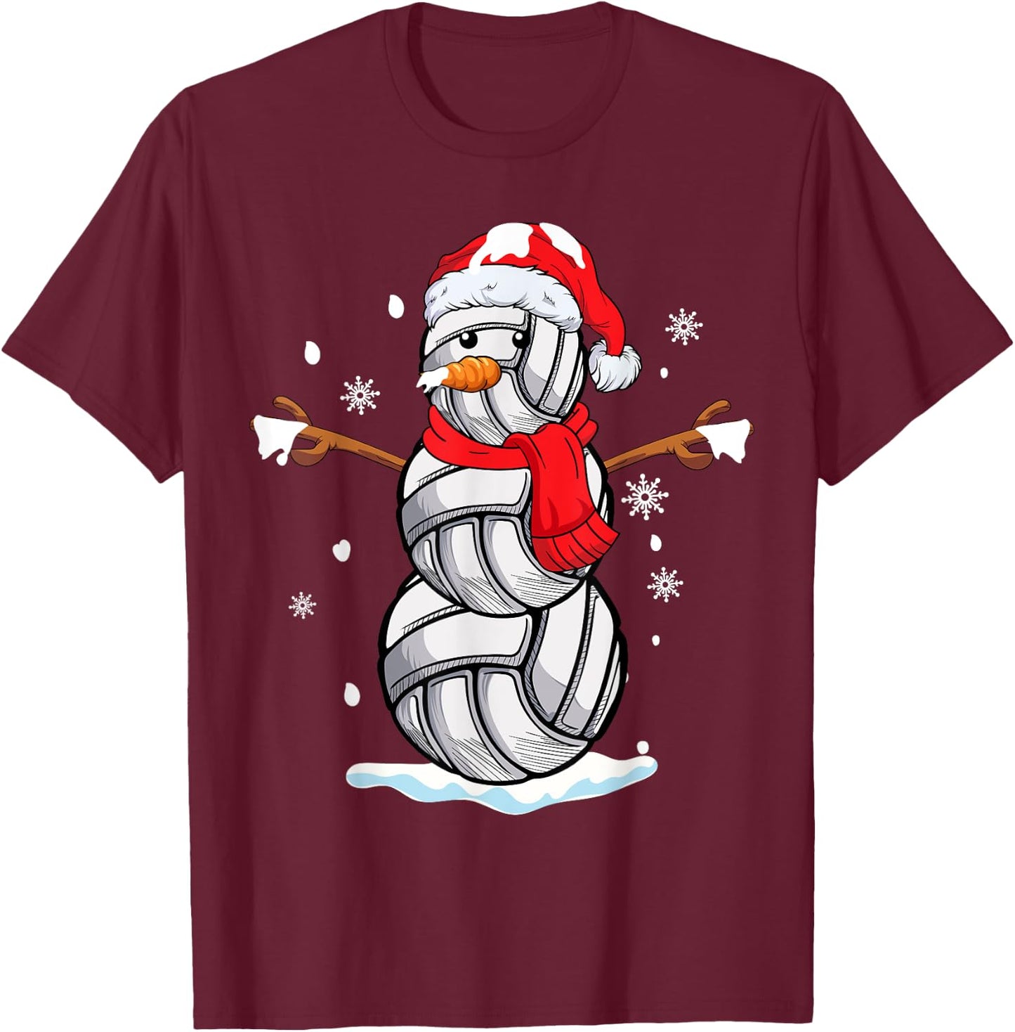 Volleyball Snowman Funny Christmas Volleyball lovers gift T-Shirt - T-Shirt | Maroon