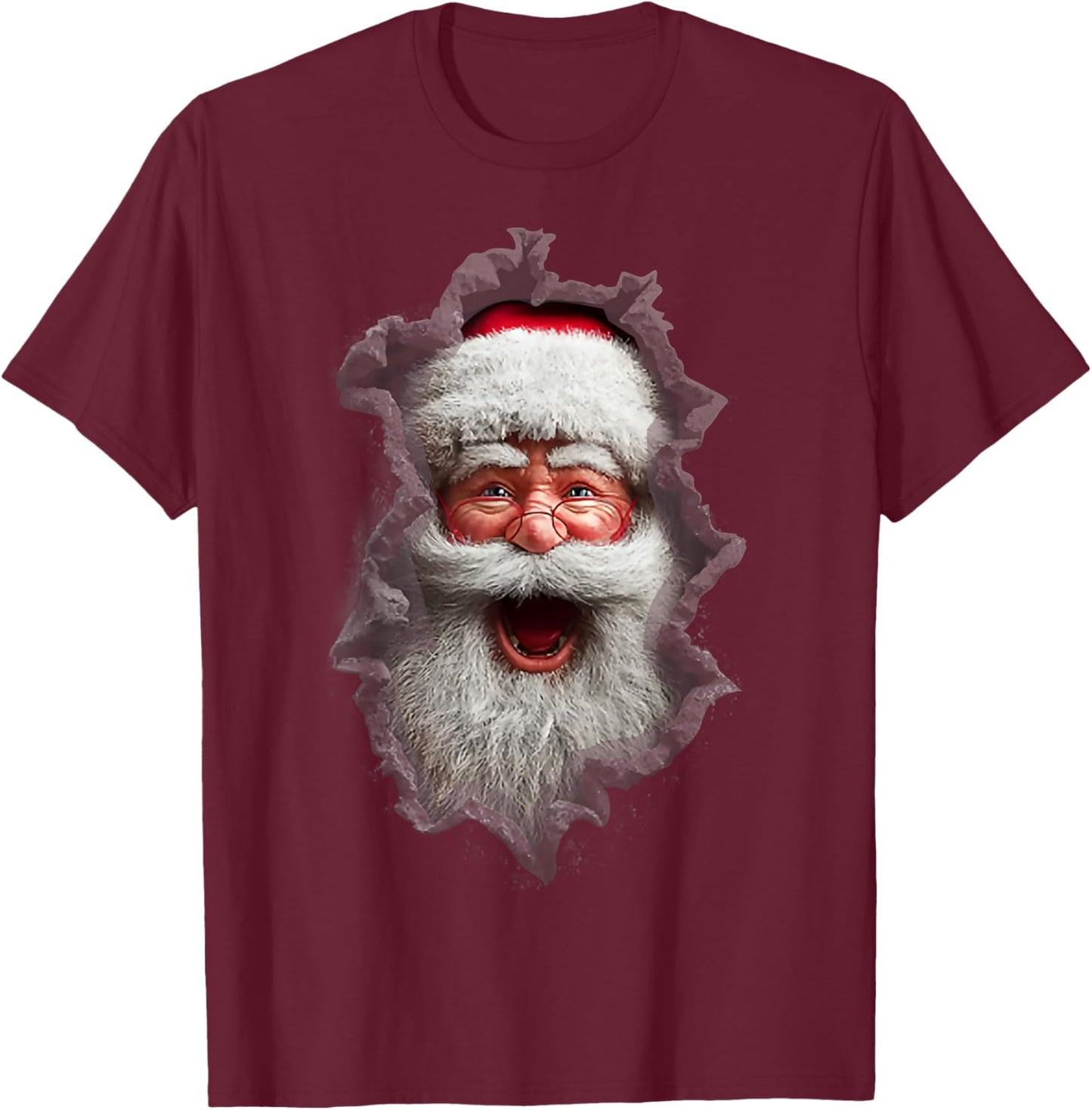 Men's Christmas Ripped Santa Claus Print T-Shirt - T-Shirt | Maroon