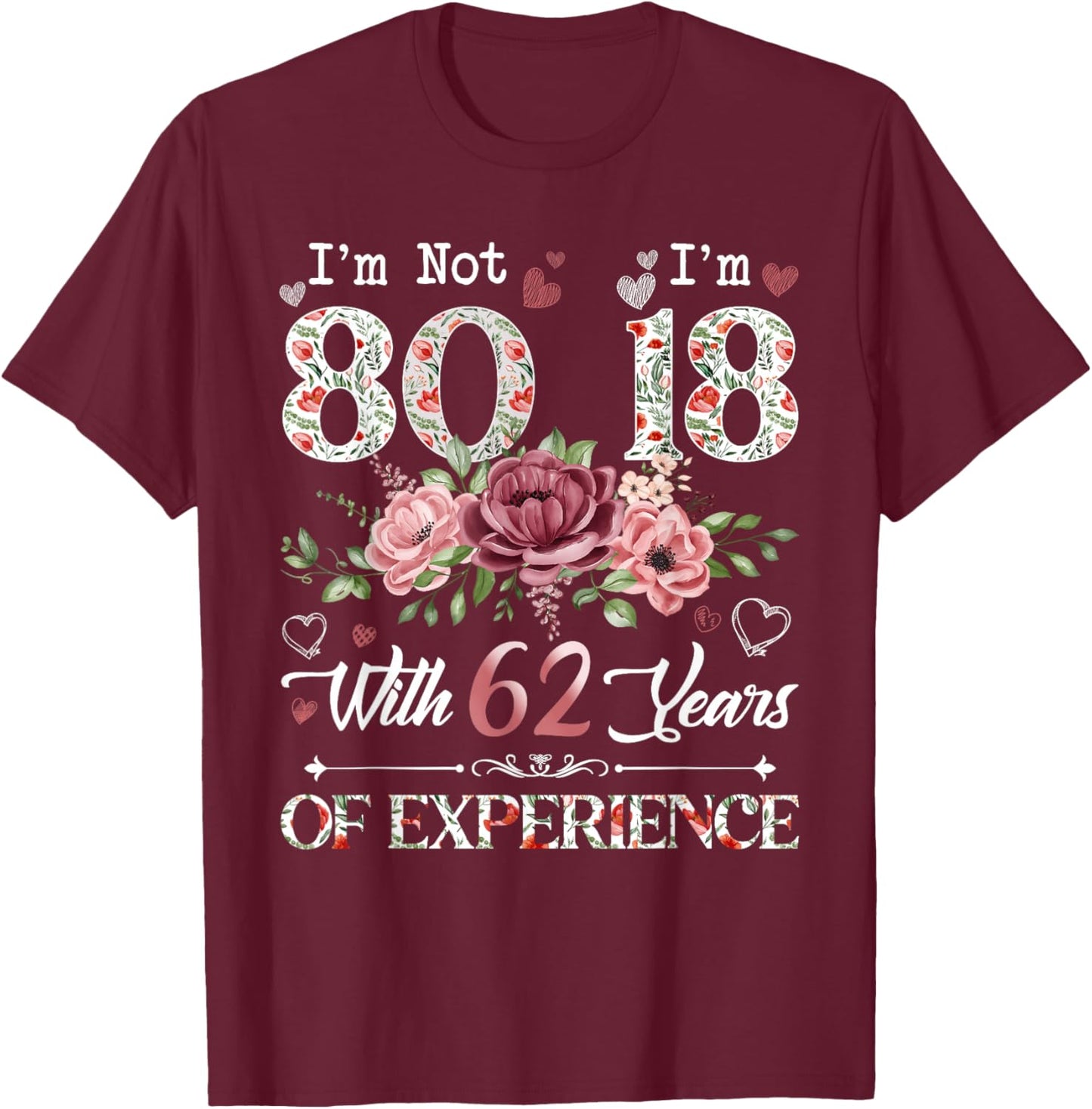 I'm Not 80 I'm 18 With 62 Years of Experience 80th Birthday T-Shirt - T-Shirt | Maroon