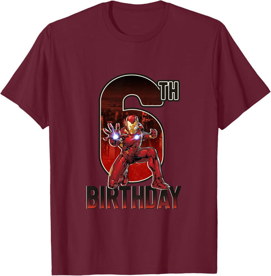 Kids Marvel Avengers Classic Iron Man Super 6th Birthday T-Shirt - T-Shirt | Maroon
