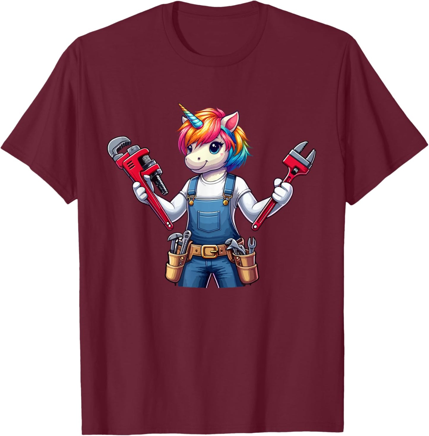 Plumber Job Matching Team Costume Colorful Unicorn Lover T-Shirt - T-Shirt | Maroon