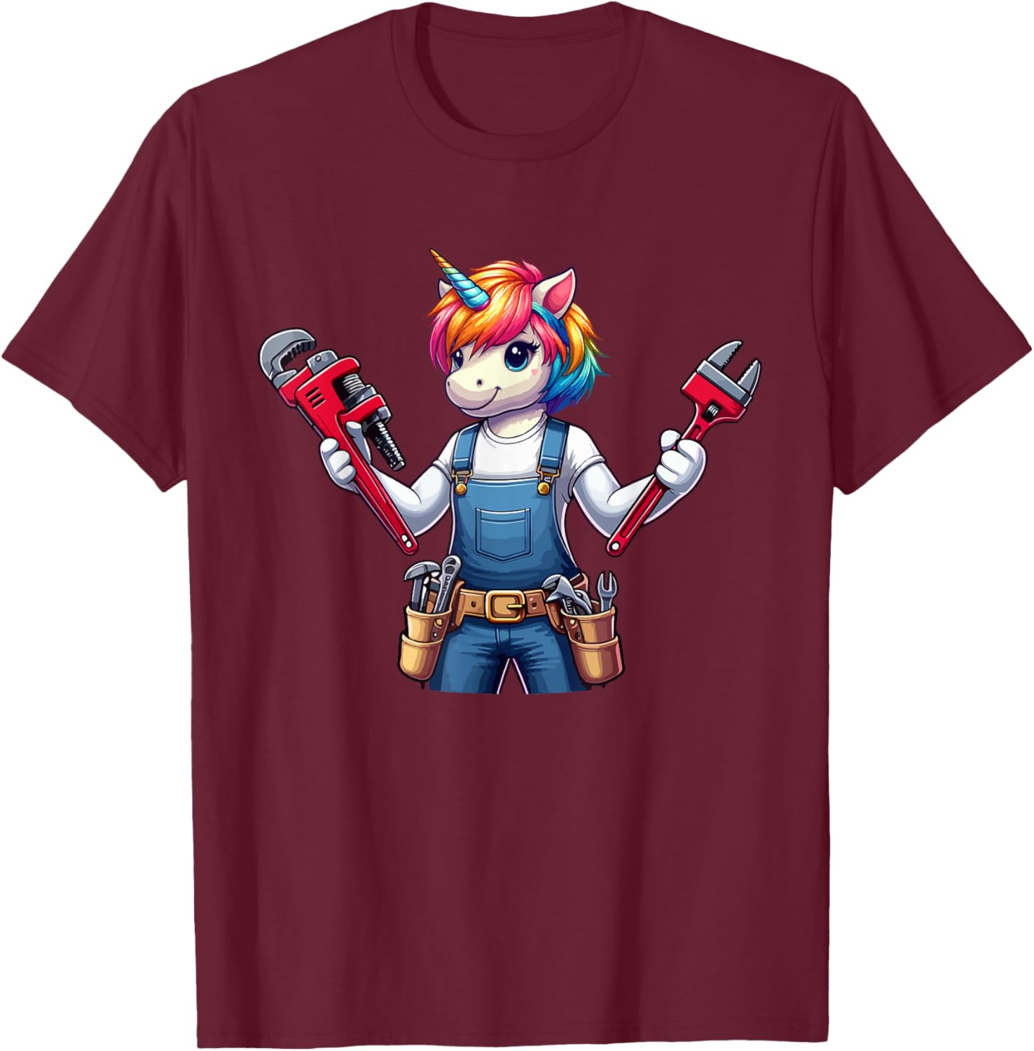 Plumber Job Matching Team Costume Colorful Unicorn Lover T-Shirt - T-Shirt | Maroon