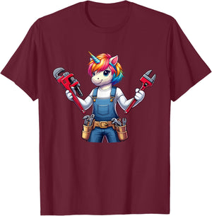 Plumber Job Matching Team Costume Colorful Unicorn Lover T-Shirt - T-Shirt | Maroon