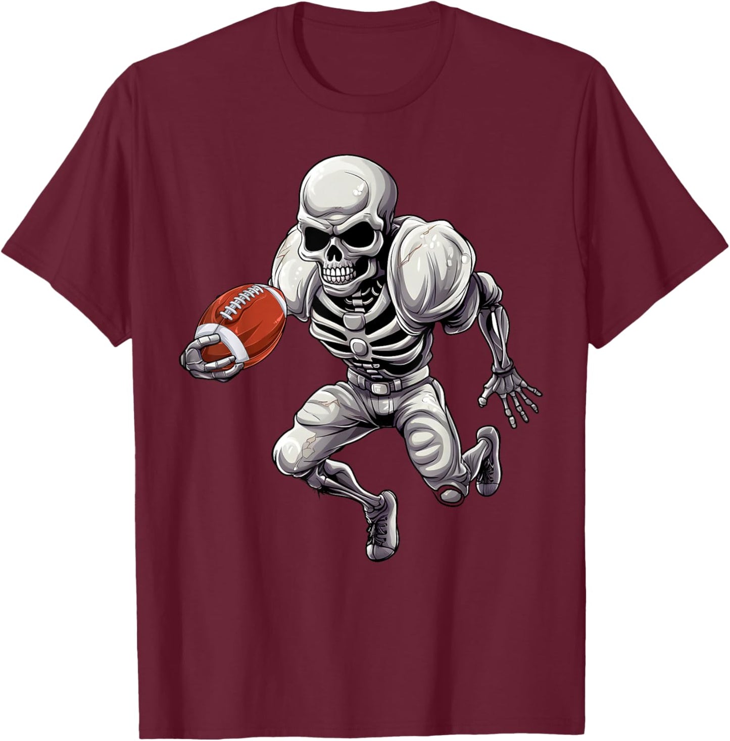 Football Skeleton Playing Football Halloween Skull Lover T-Shirt - T-Shirt | Maroon