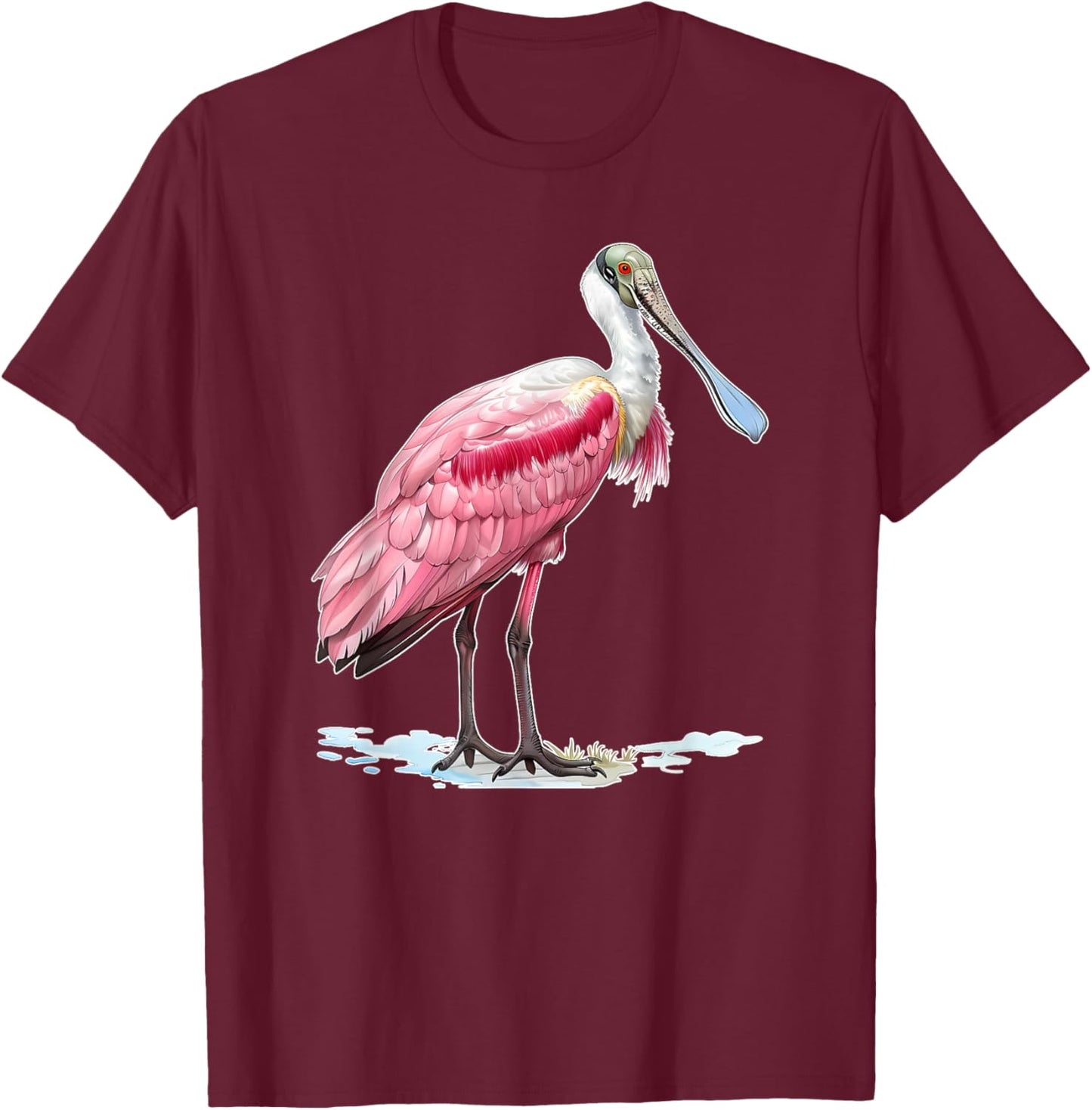 Casual Nature Spirit Animal Graphic Roseate Spoonbill T-Shirt - T-Shirt | Maroon