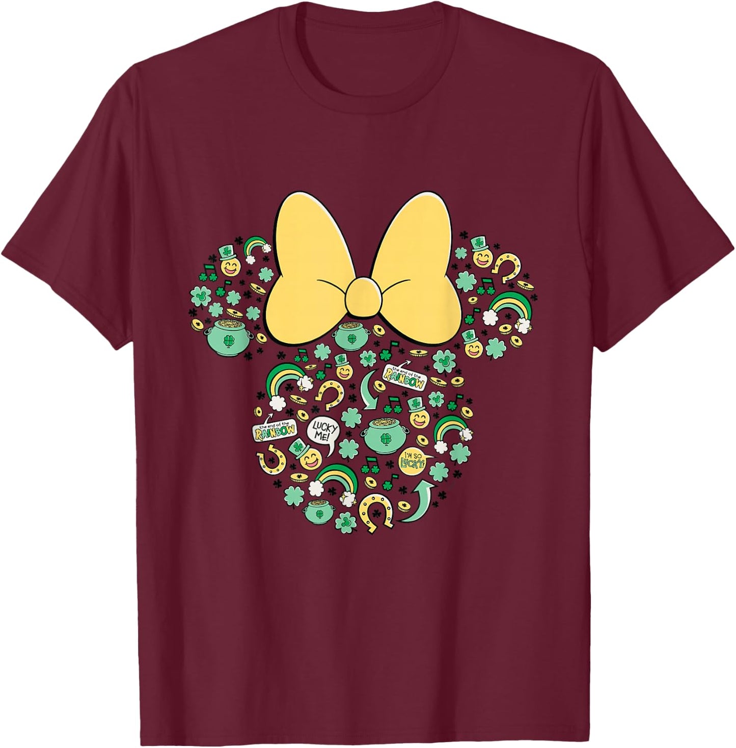 New Disney Minnie St. Patrick's Day Lucky Icons Face Shape T-Shirt - T-Shirt | Maroon