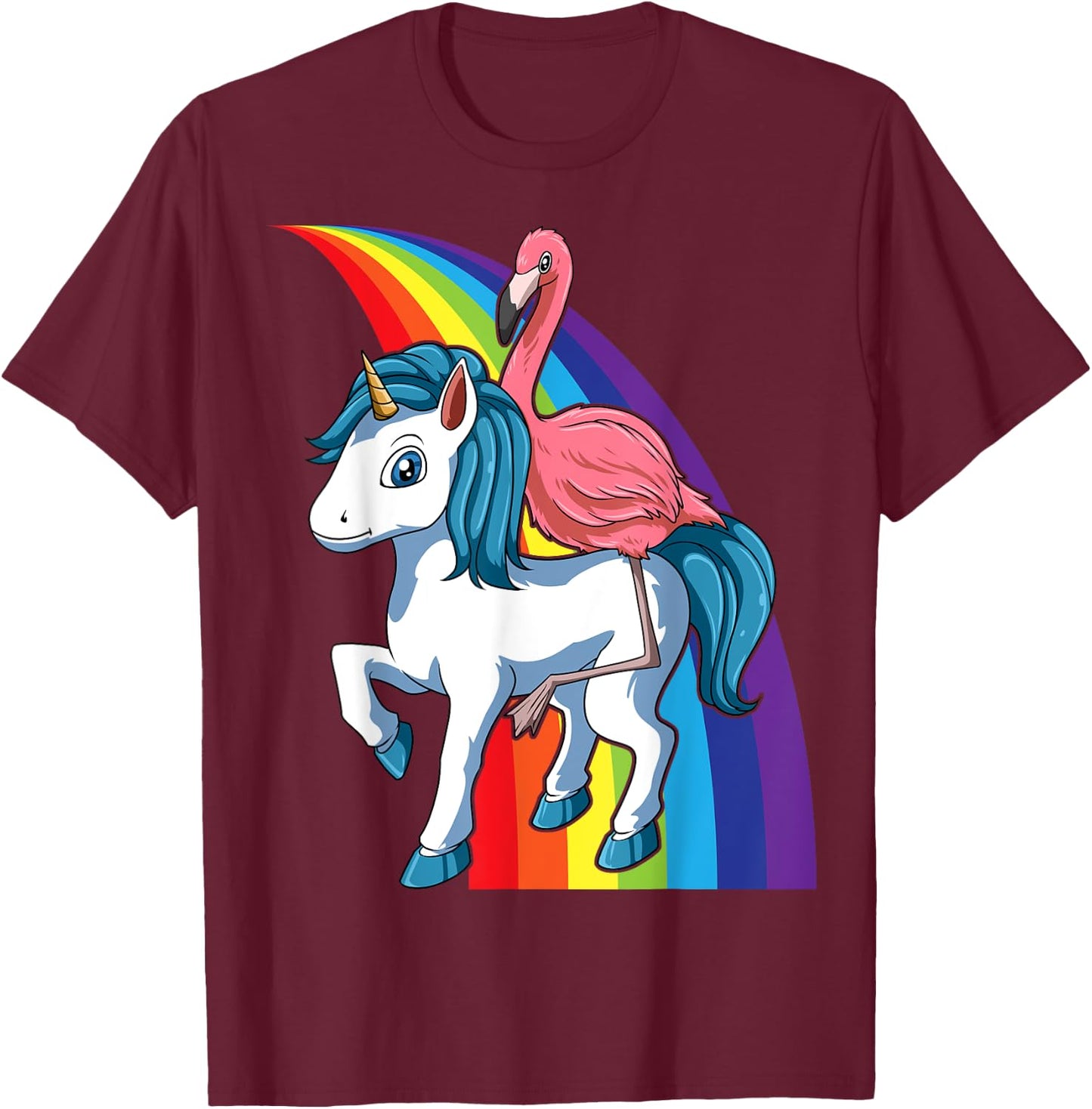 Flamingo Riding Unicorn Rainbow Flamingo Lovers Unicorn T-Shirt - T-Shirt | Maroon