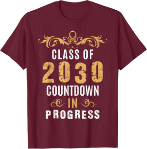 Class Of 2030 Countdown In Progress Vintage Graduate Grad 30 T-Shirt - T-Shirt | Maroon