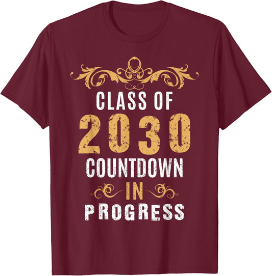 Class Of 2030 Countdown In Progress Vintage Graduate Grad 30 T-Shirt - T-Shirt | Maroon