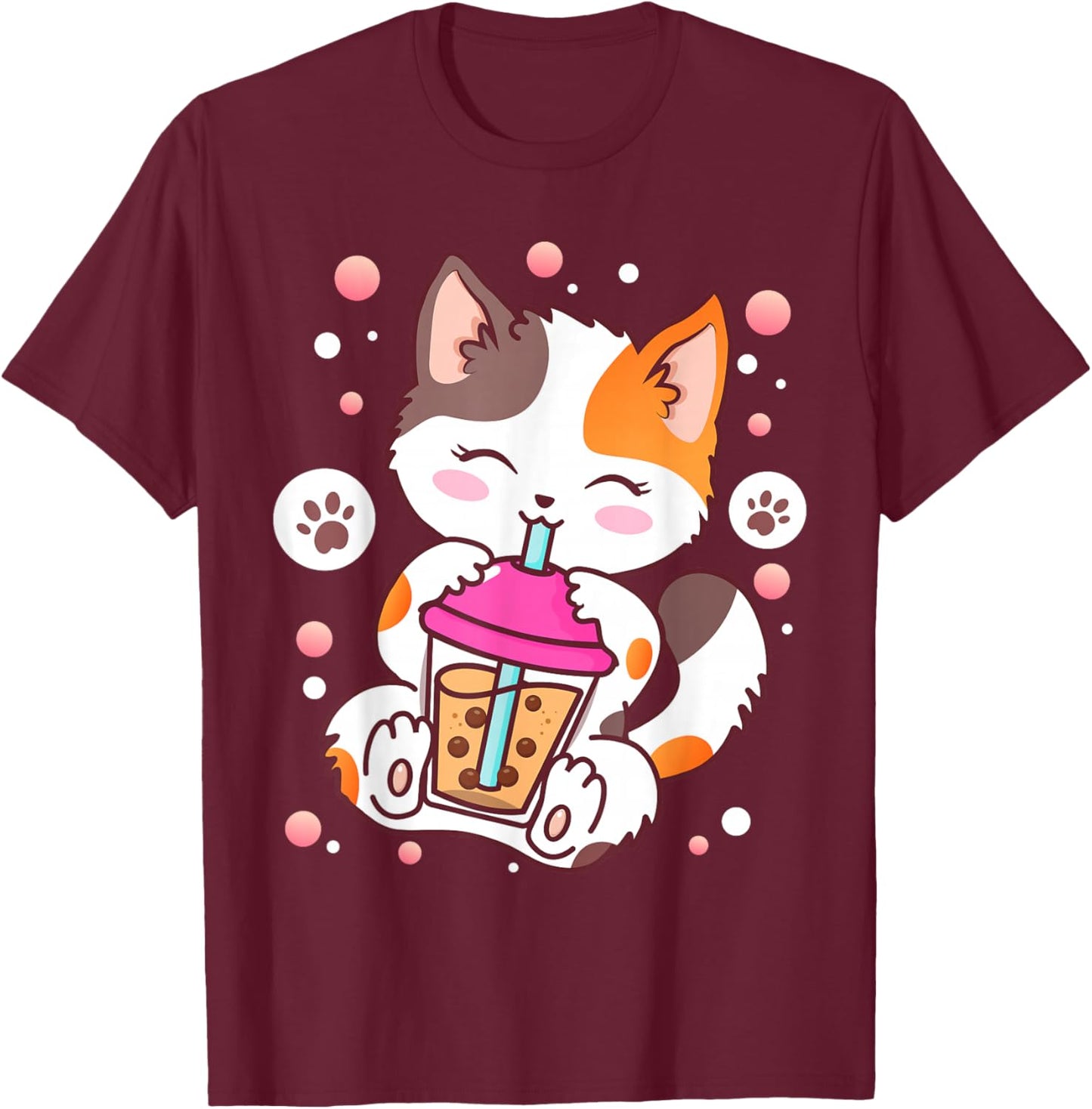 Katze Boba Bubble Tea Anime Kawaii Neko T-Shirt - T-Shirt | Maroon