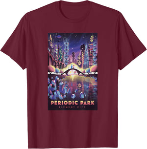 Disney Pixar Elemental Periodic Park Element City Poster T-Shirt - T-Shirt | Maroon