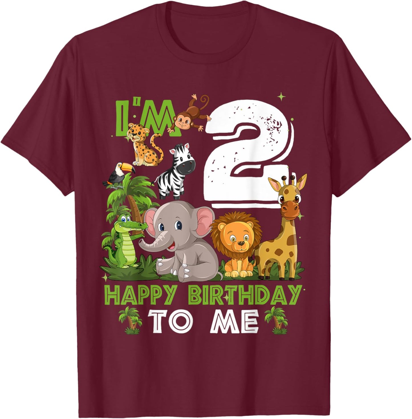 2 Year Old Zoo Birthday Shirt Safari Zoo Jungle Animal 2nd T-Shirt - T-Shirt | Maroon