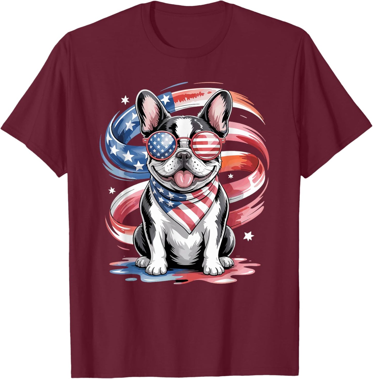 US Flag Watercolor French Bulldog 4th July T-Shirt - T-Shirt | Maroon