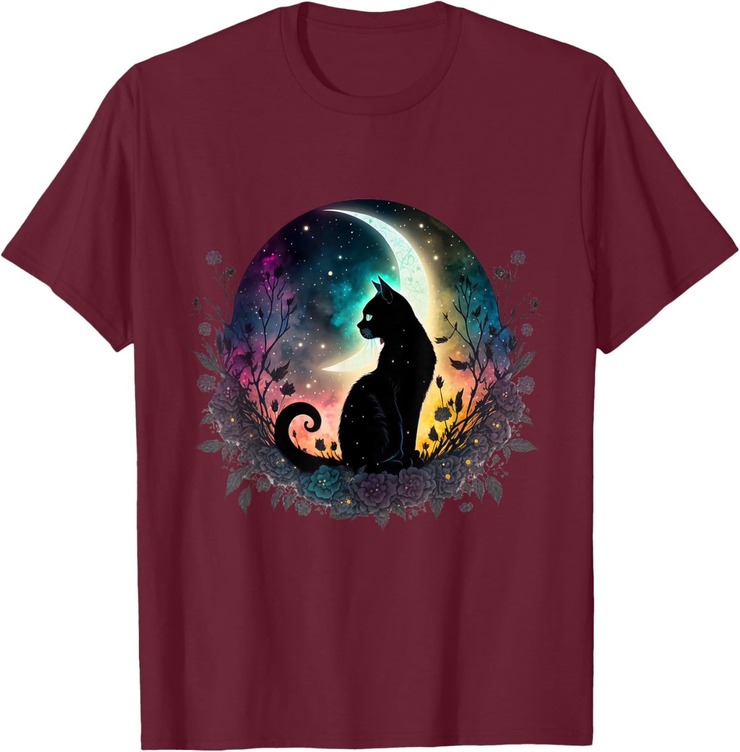 Galaxy Cat Moon – Mystical Space Cat T-Shirt - T-Shirt | Maroon