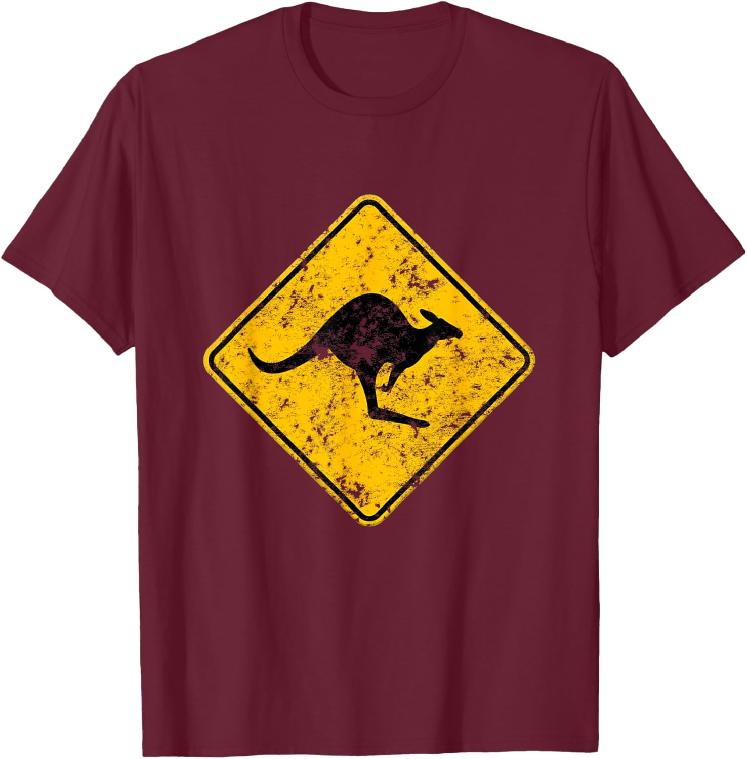 Vintage Kangaroo Road Sign Australia Aussie Roo Adult Kids T-Shirt - T-Shirt | Maroon