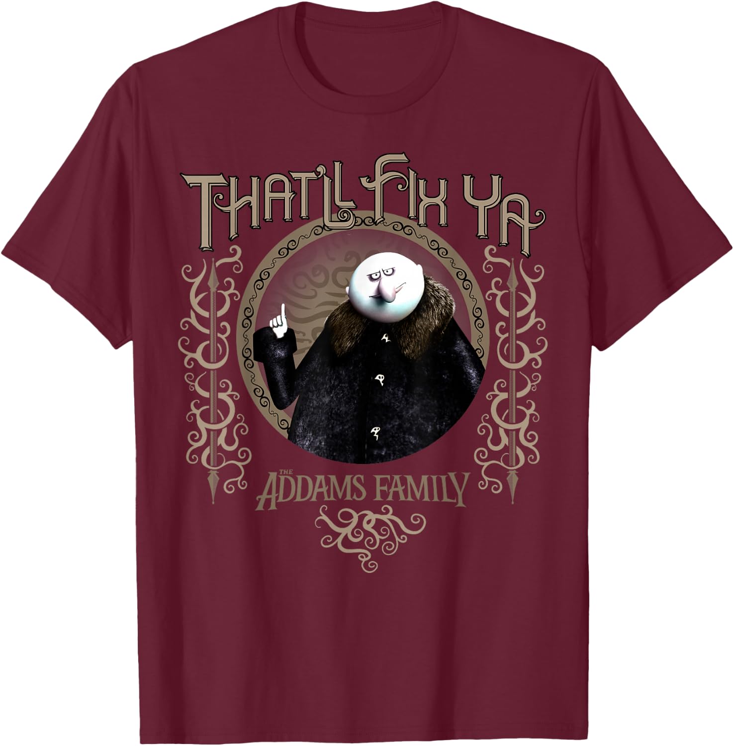 Addams Family Uncle Fester That'll Fix Ya Portrait T-Shirt - T-Shirt | Maroon