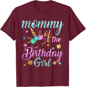 Mommy of the Birthday Girl Unicorn T-Shirt - T-Shirt | Maroon