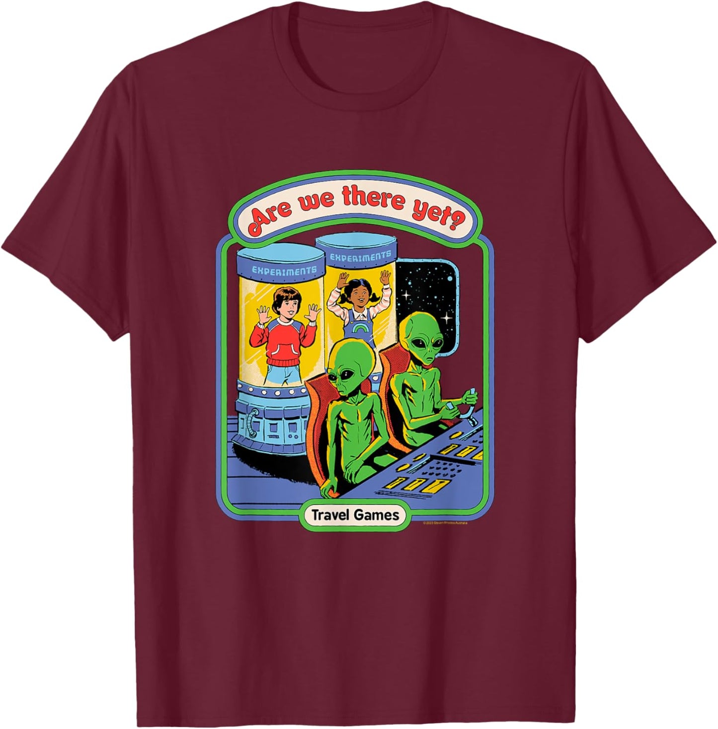 Steven Rhodes are We There Yet? Alien Games Retro Dark Humor T-Shirt - T-Shirt | Maroon