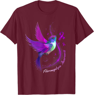 Purple Ribbon Hummingbird Fibromyalgia Awareness Month T-Shirt - T-Shirt | Maroon