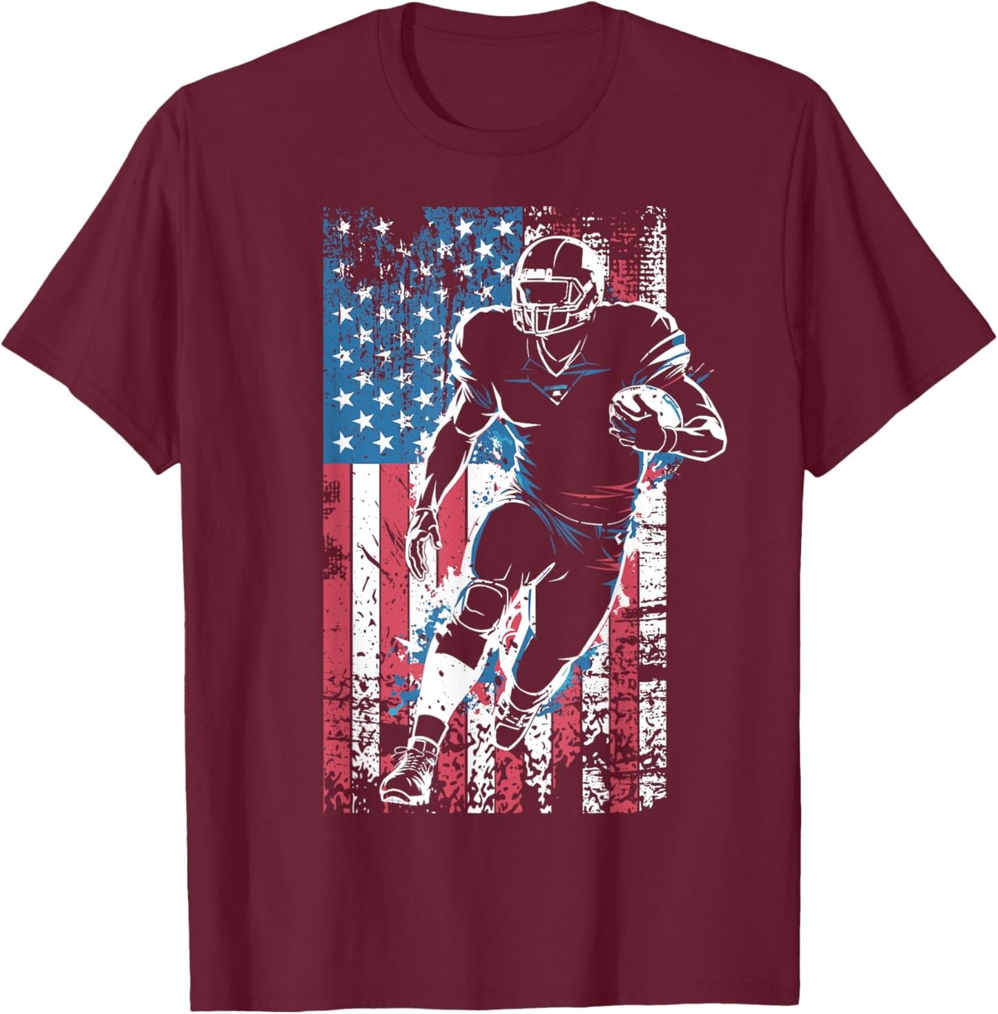 American Flag Football Player Patriotic Sports Design T-Shirt - T-Shirt | Maroon