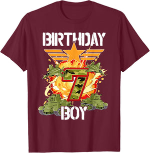 7th Birthday Army T-Shirt - T-Shirt | Maroon