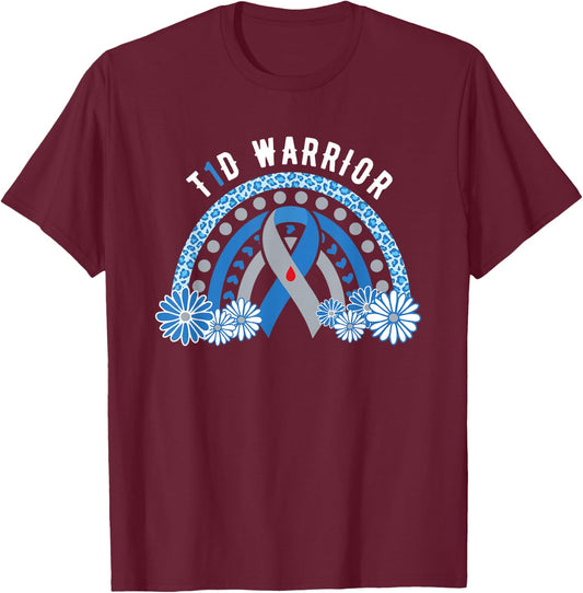 T1D Warrior Diabetes Awareness Type 1 Diabetes Warrior T-Shirt - T-Shirt | Maroon