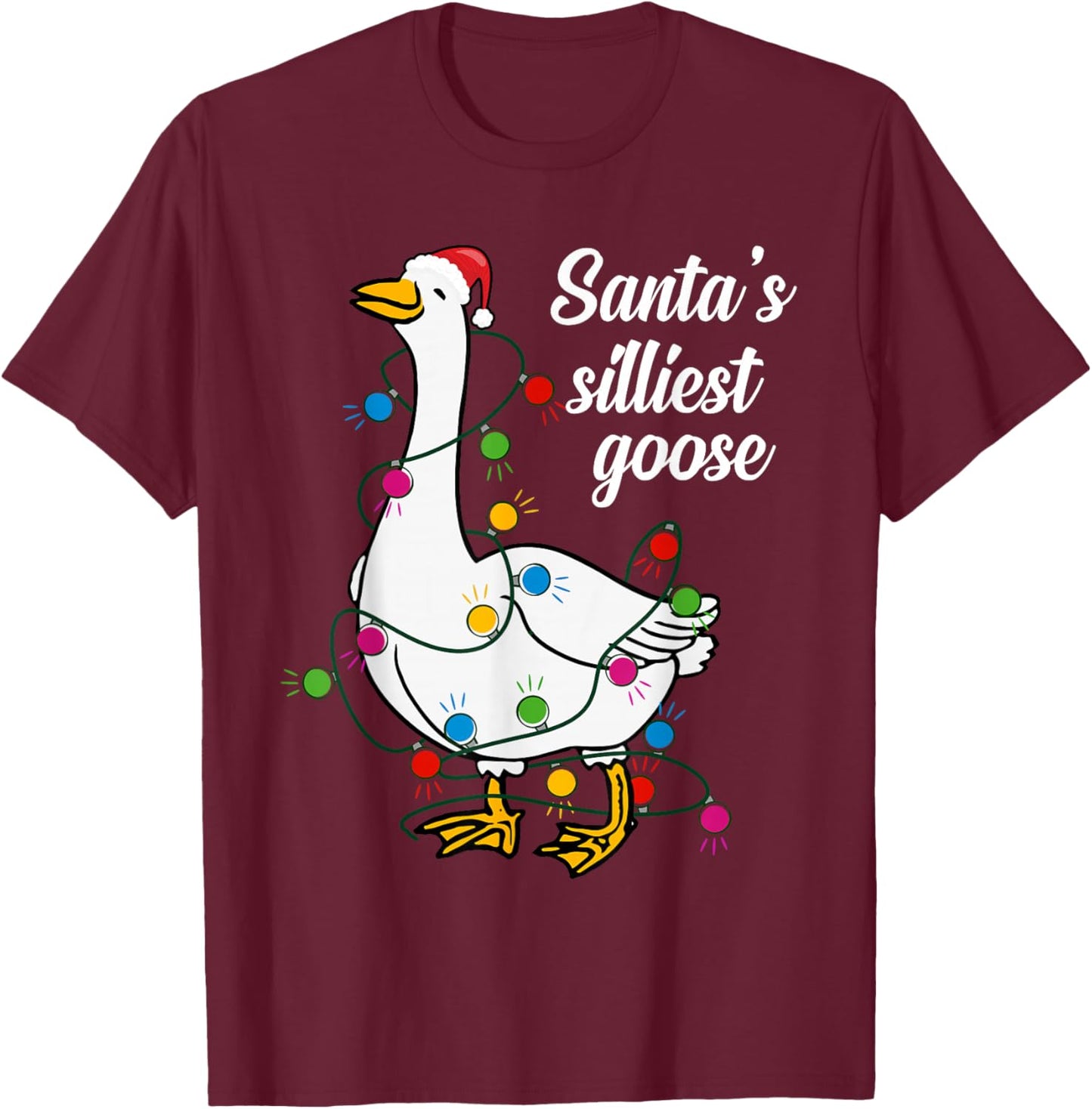 Santa’s silliest goose Funny Christmas Family T-Shirt - T-Shirt | Maroon