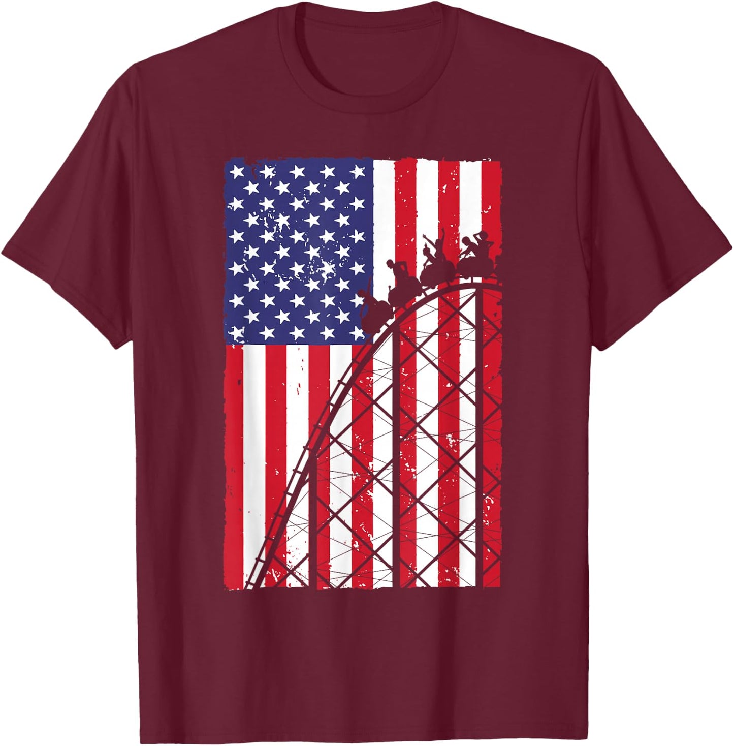 Funny Roller Coaster Art Women Rollercoaster US Flag T-Shirt - T-Shirt | Maroon
