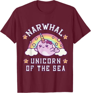 Unicorn Squad Narwhal T shirt Girls Kids Rainbow Unicorns T-Shirt - T-Shirt | Maroon