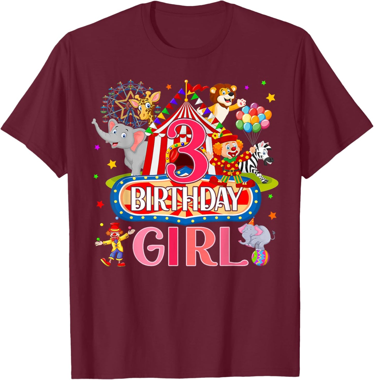 3rd Birthday For Girl Ringmaster Circus Carnival Family Bday T-Shirt - T-Shirt | Maroon