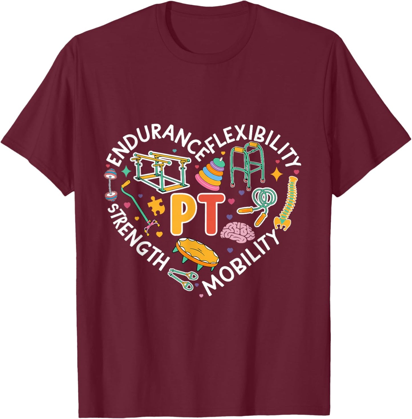 Physical Therapy Retro Groovy Physical Therapist , -Adults/Kids, Black, Small, Short Sleeve T-Shirt - T-Shirt | Maroon