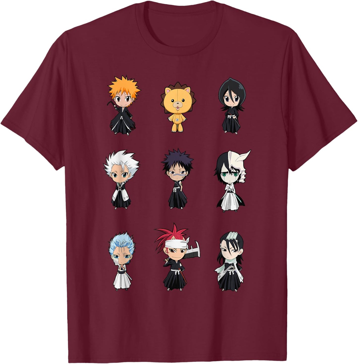 Bleach Cute Chibi Character Grid Anime T-Shirt - T-Shirt | Maroon