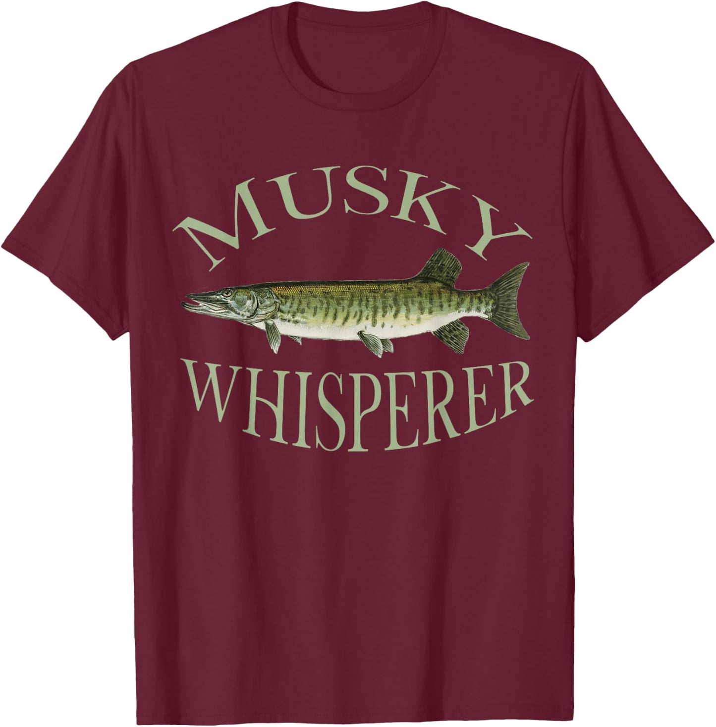 Musky Muskellunge Fish Illustration Art Fishing Angler Gear T-Shirt - T-Shirt | Maroon