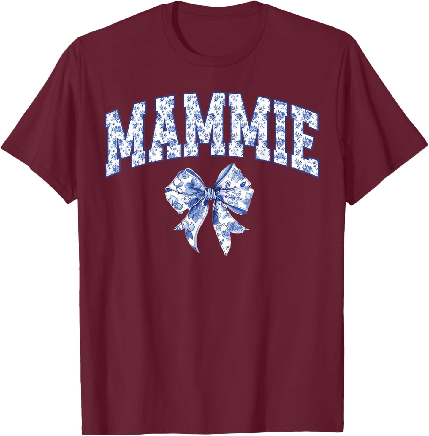 Mammie Coquette Toile Blue Bow Floral Family Matching T-Shirt - T-Shirt | Maroon