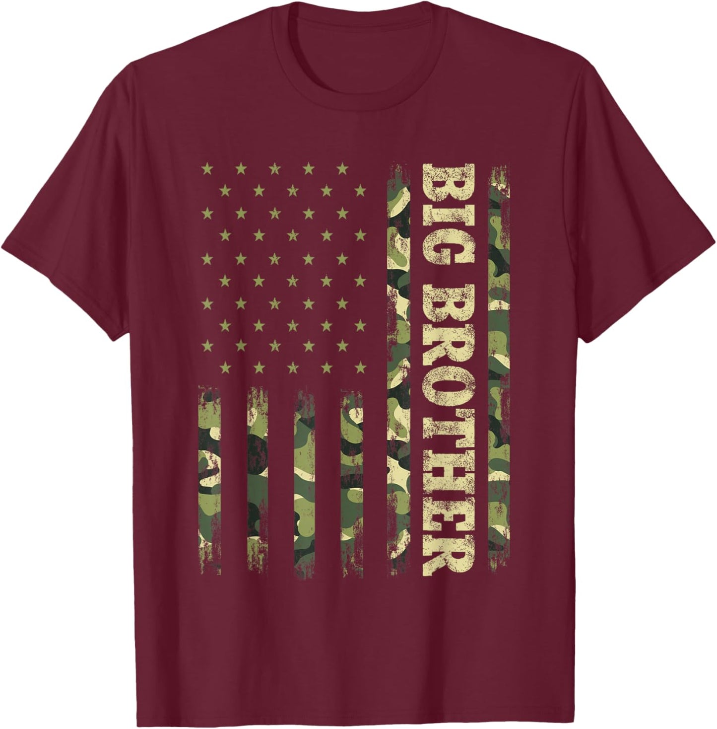 Fathers Day Shirt Bro, Big Brother Camouflage American Flag T-Shirt - T-Shirt | Maroon