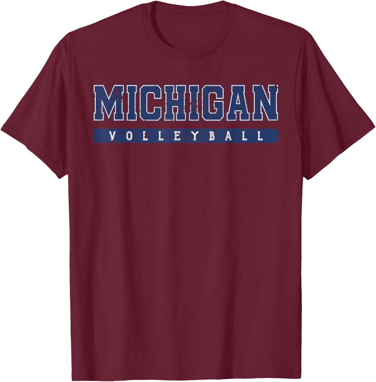 Michigan Volleyball Blue Vintage Text T-Shirt - T-Shirt | Maroon