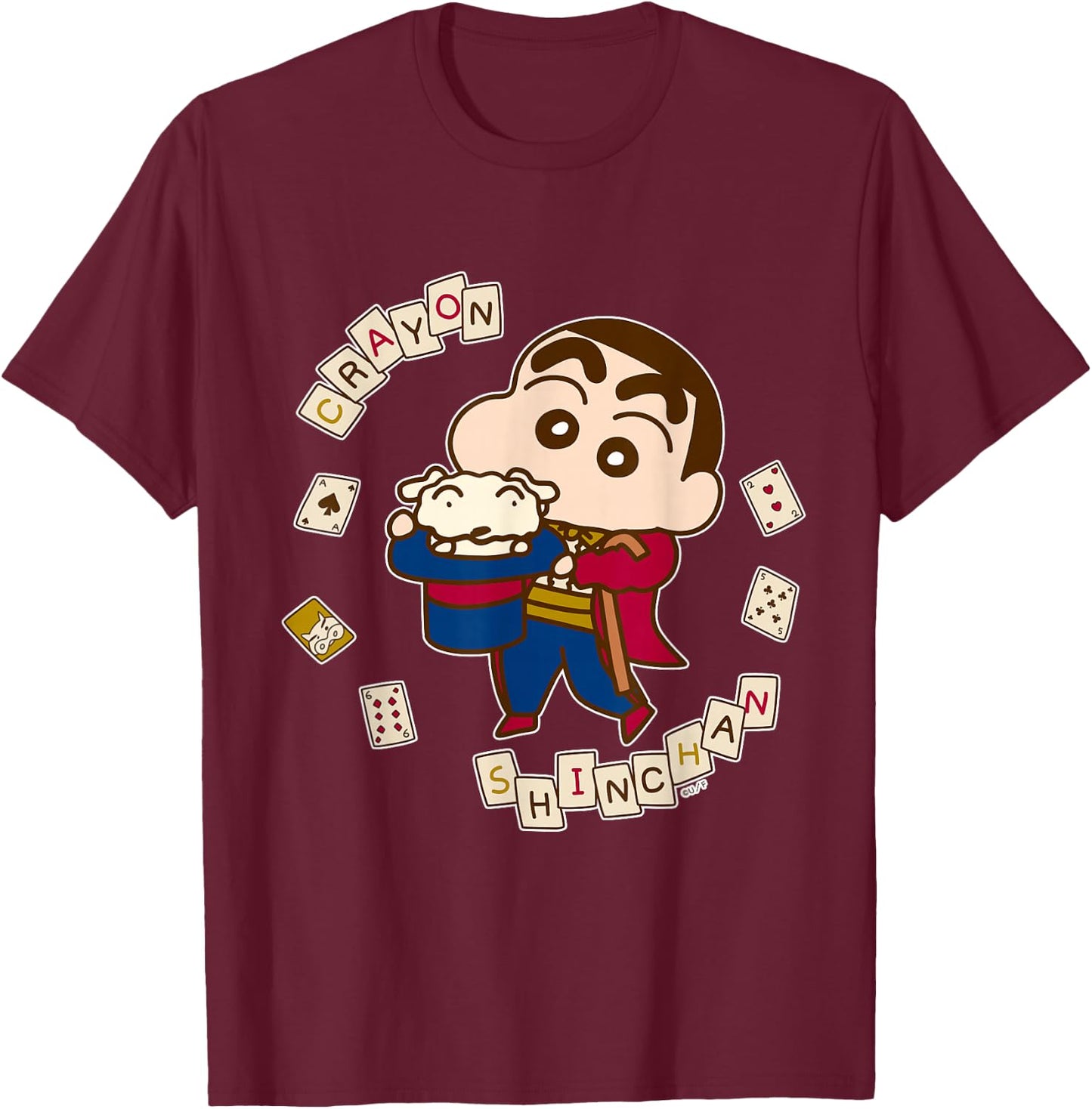 【Manga】Crayon Shin-chan Shin-chan's magic show T-Shirt - T-Shirt | Maroon