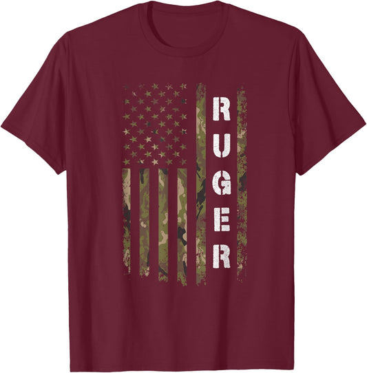 Retro Ruger Vintage Camouflage American Flag Matching Name T-Shirt - T-Shirt | Maroon