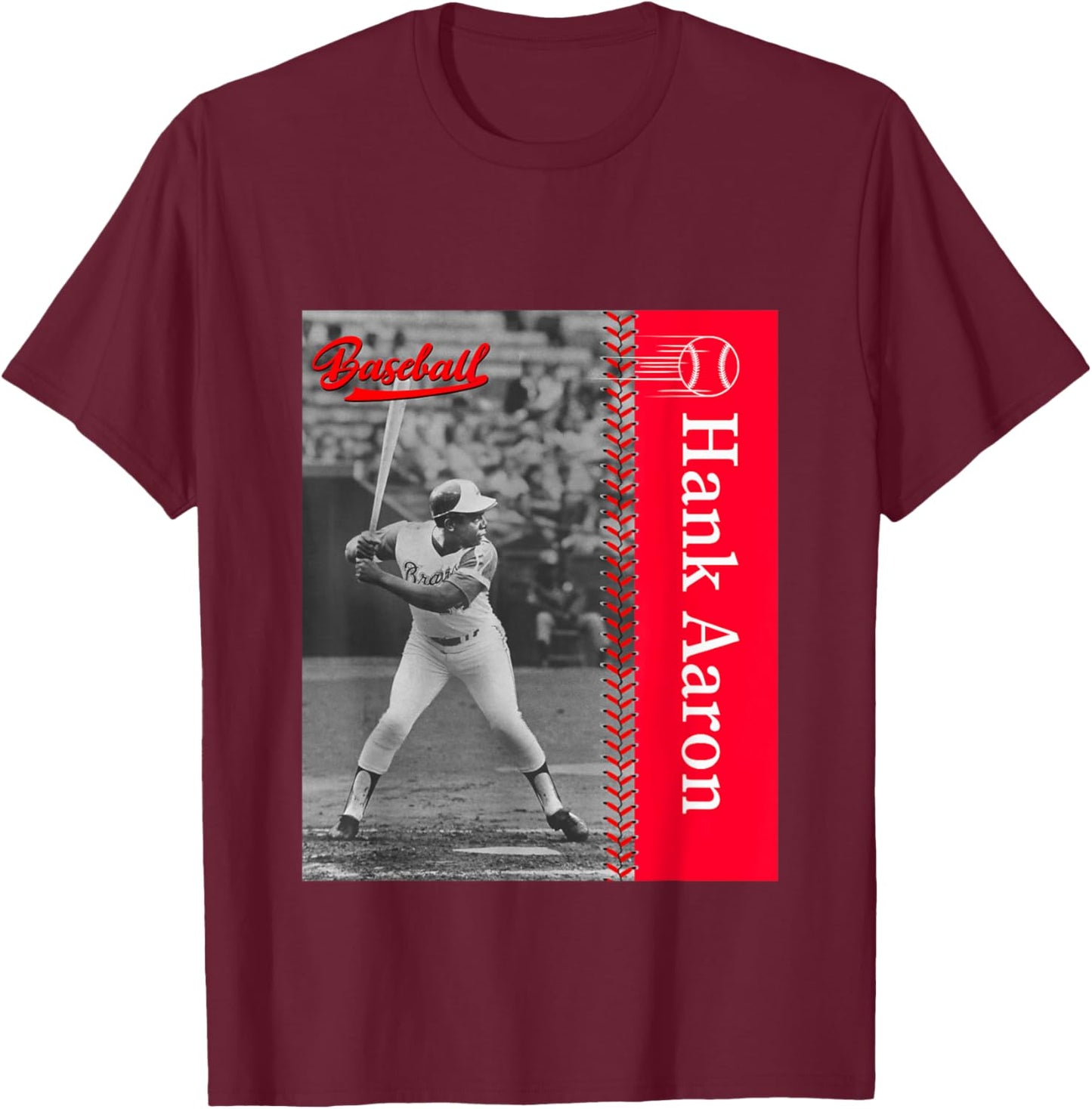 Great Moment Store Hank Aaron_Baseball_001 , Small, Black T-Shirt - T-Shirt | Maroon