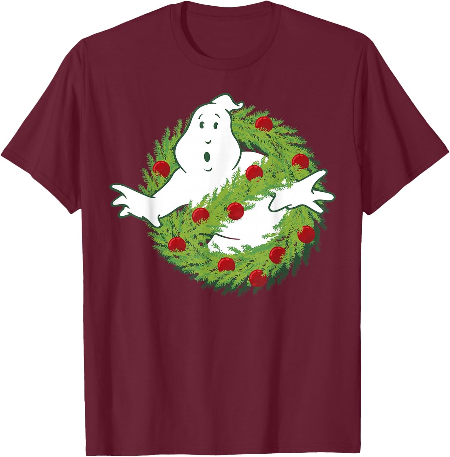 Ghostbusters Classic Logo Christmas Wreath Graphic T-Shirt - T-Shirt | Maroon