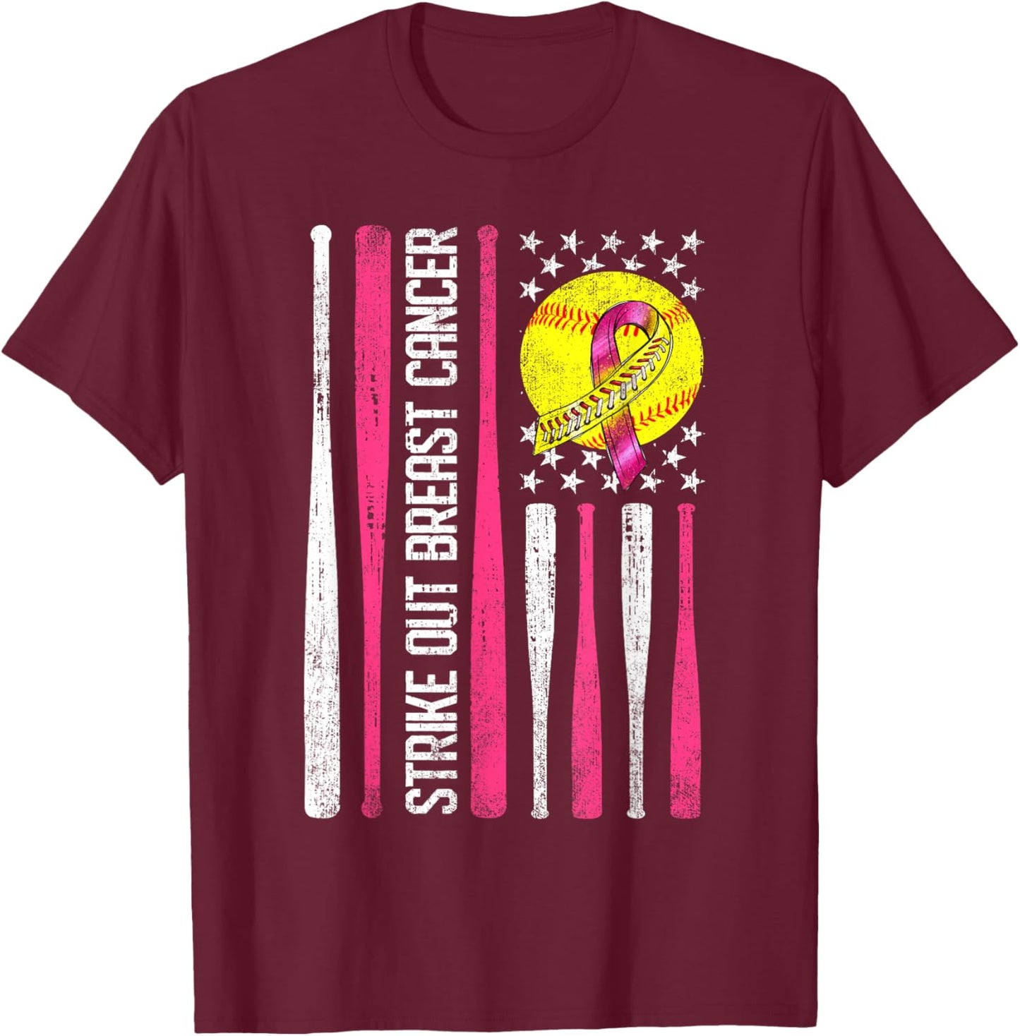 Strike Out Breast Cancer Softball Fight Awareness Men T-Shirt - T-Shirt | Maroon