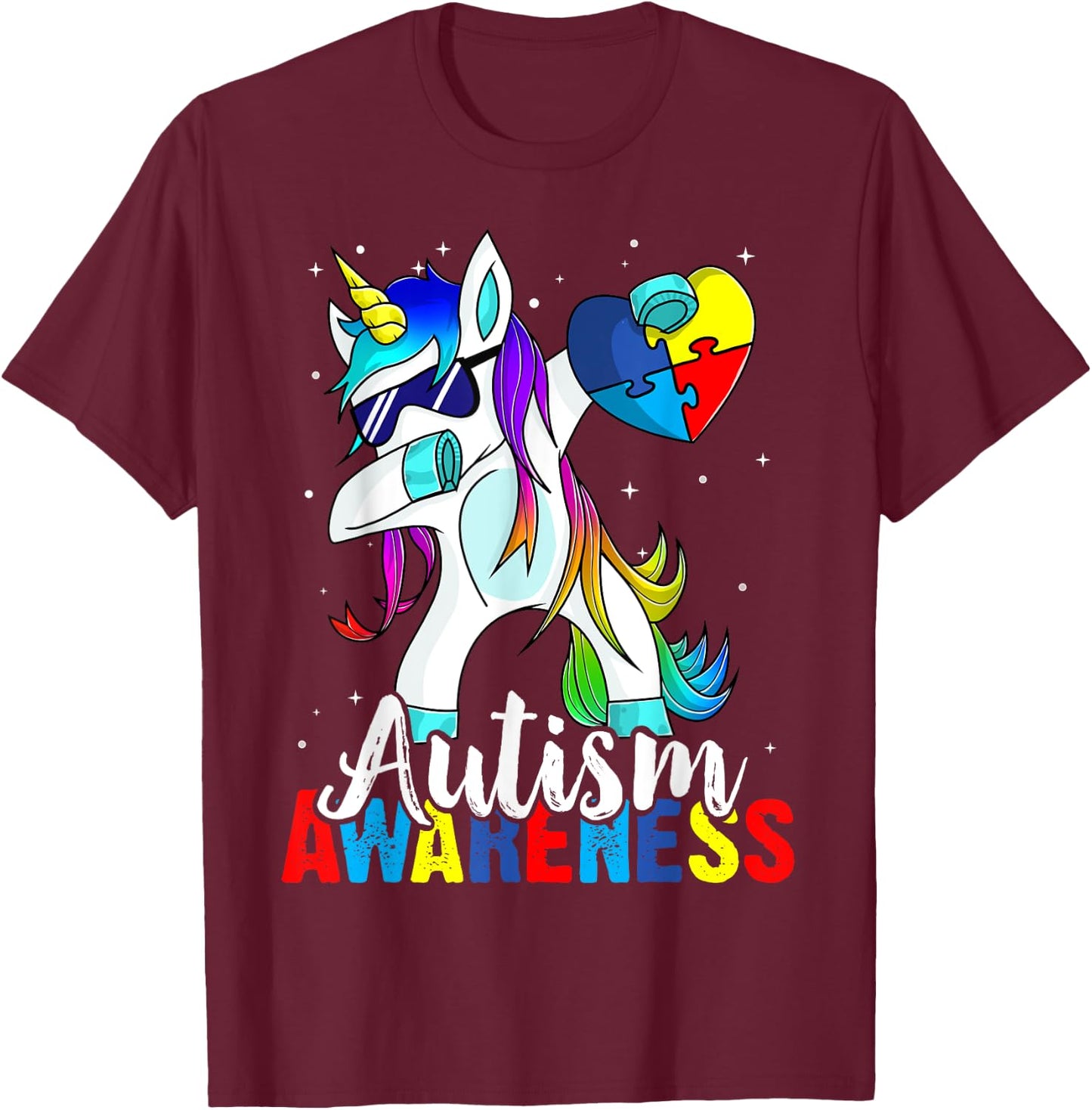 Dabbing Unicorn Autism Awareness Kids Girls Boys Be Kind T-Shirt - T-Shirt | Maroon