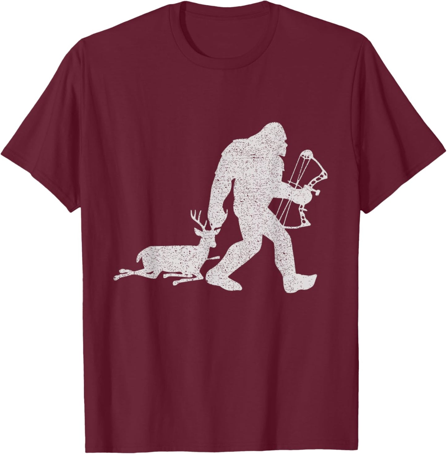 Bigfoot Bags a Deer Big Foot Deer Bow Hunting T-Shirt - T-Shirt | Maroon