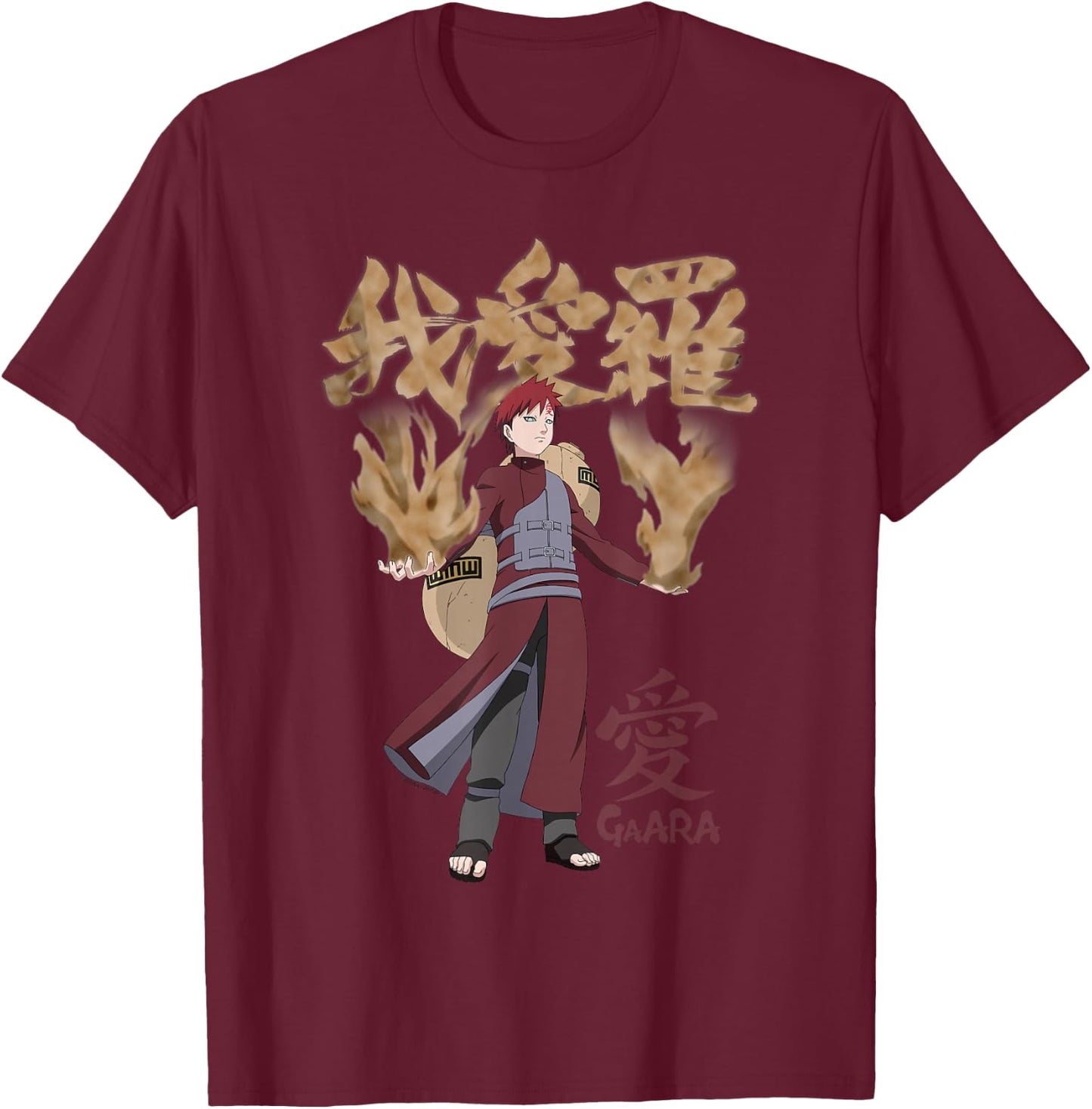 Naruto Shippuden Gaara with Sand and Kanji Anime T-Shirt - T-Shirt | Maroon