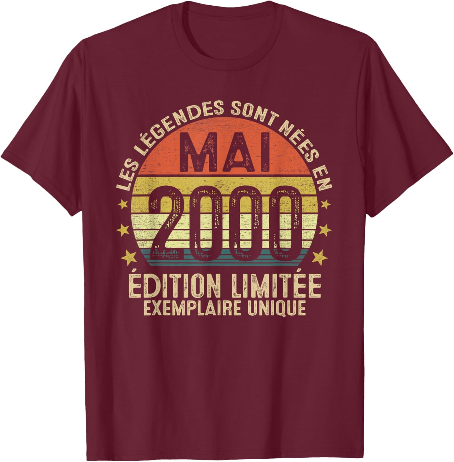 Cadeau 25 Ans Homme Les Legendes Sont Nées En Mai 2000 T-Shirt - T-Shirt | Maroon