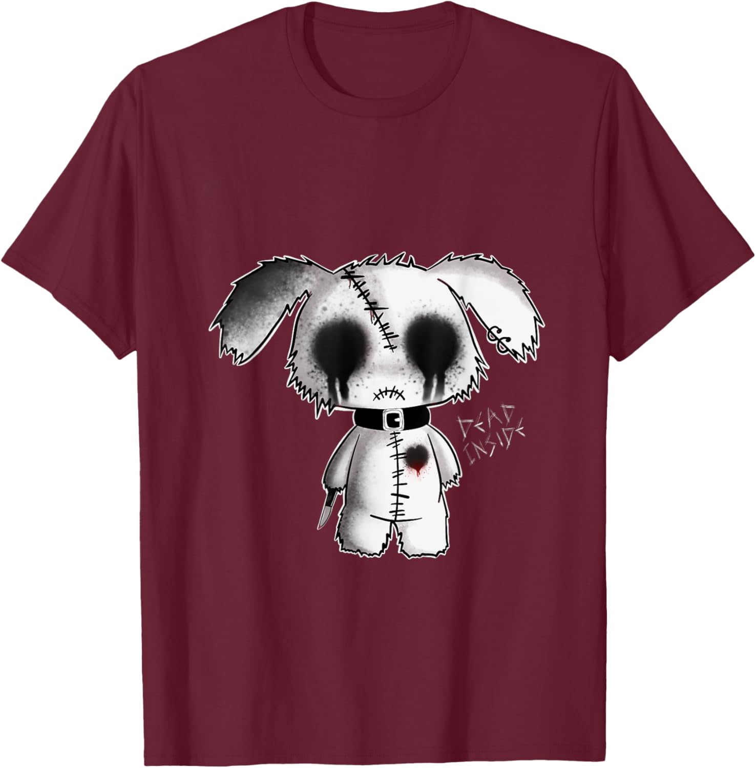 Bunny Goth Holding Knife Kawaii Creepy Bunny Halloween Fun T-Shirt - T-Shirt | Maroon