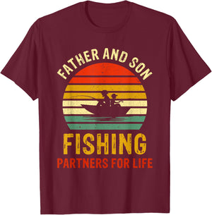 Vintage Dad And Son Fishing Partners For Life Fathers Day T-Shirt - T-Shirt | Maroon
