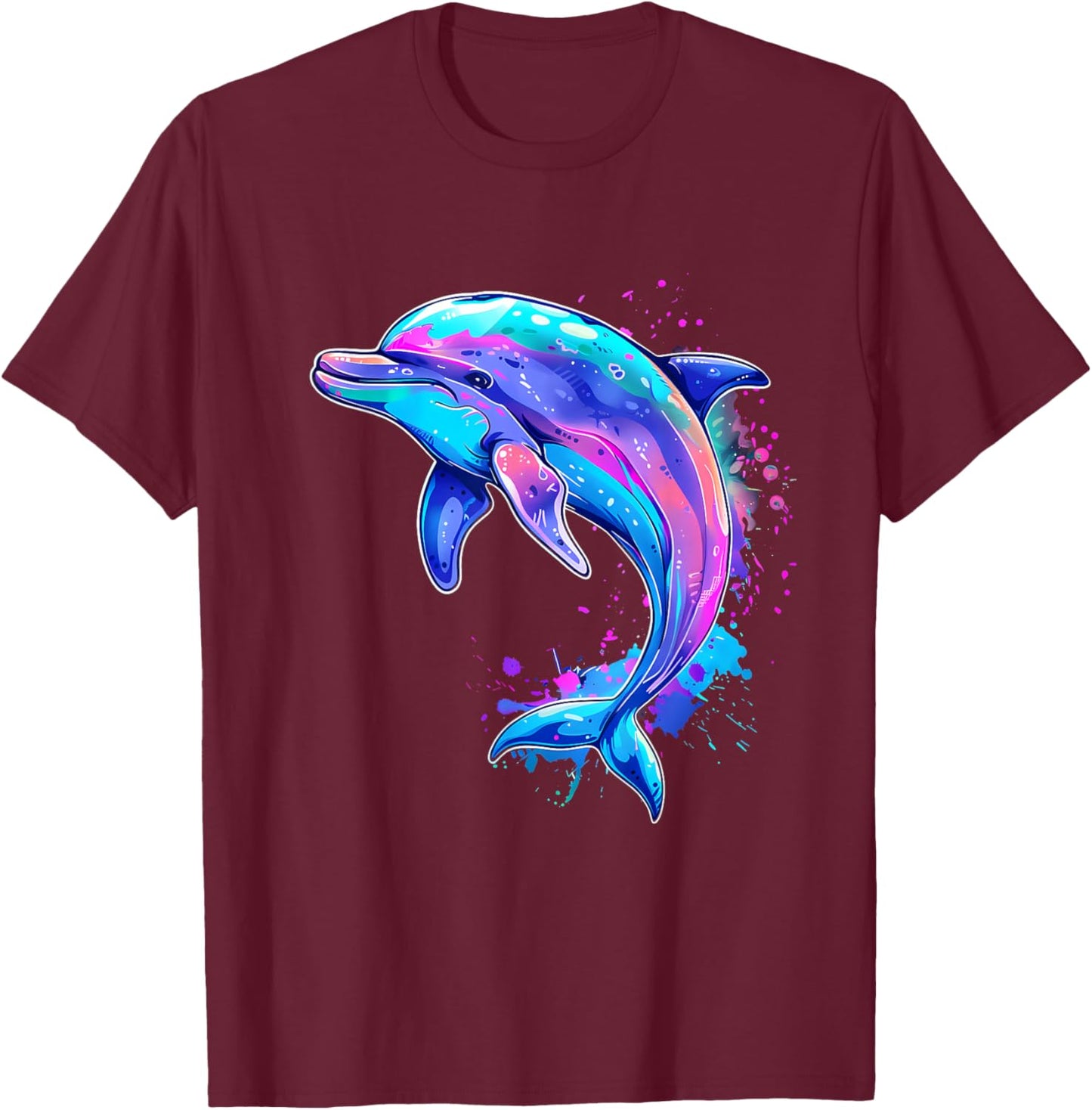 Dolphin Ocean Sea Dolphin Watercolor Sea Ocean Animal T-Shirt - T-Shirt | Maroon