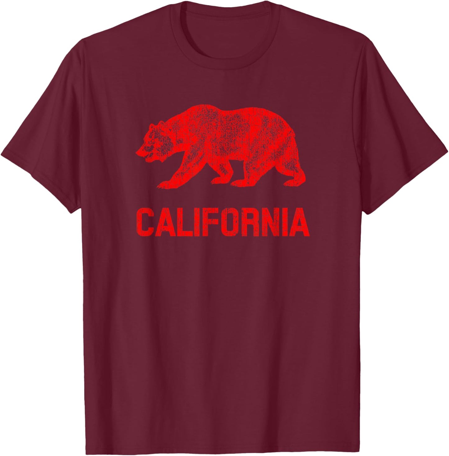 California Republic Flag Distressed Bear T-Shirt - T-Shirt | Maroon