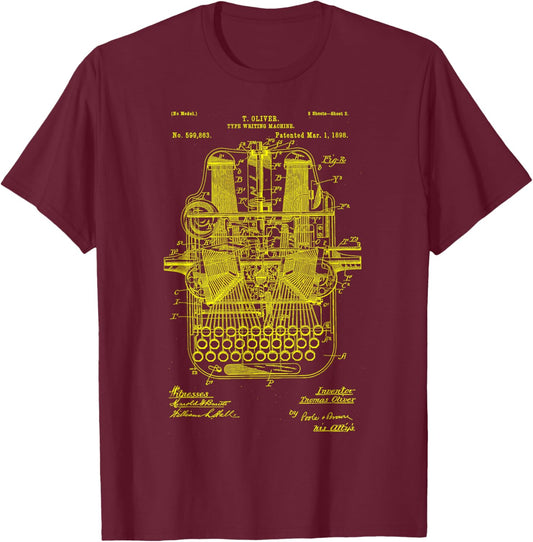 Typewriter Writers Editor Writing vintage patent Typewriter T-Shirt - T-Shirt | Maroon